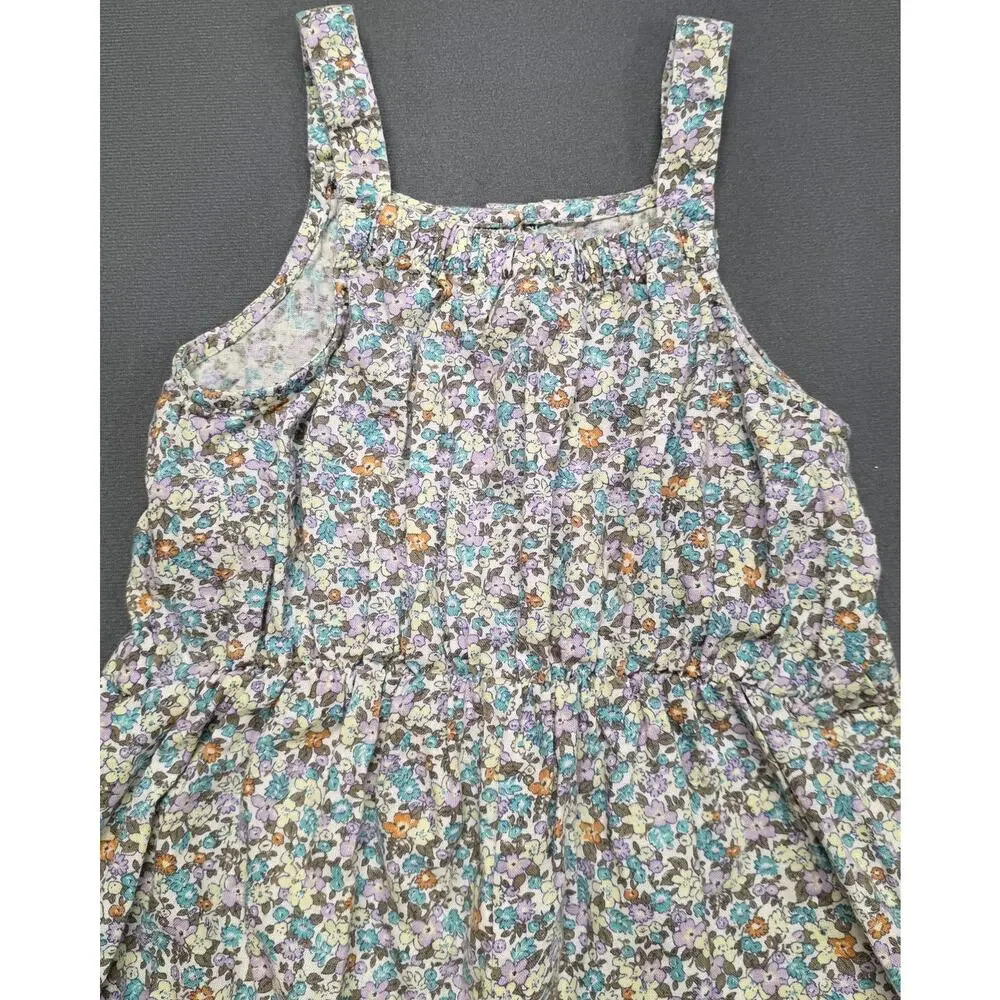 OshKosh Girls 4T Floral Jumpsuit Romper Linen Cottagecore Elastic Waist/Neck